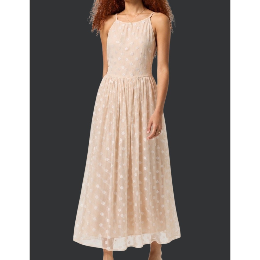 Lovely Grace Beige Polka Dot Maxi Ruffle Dress Women XL Ballet Tulle